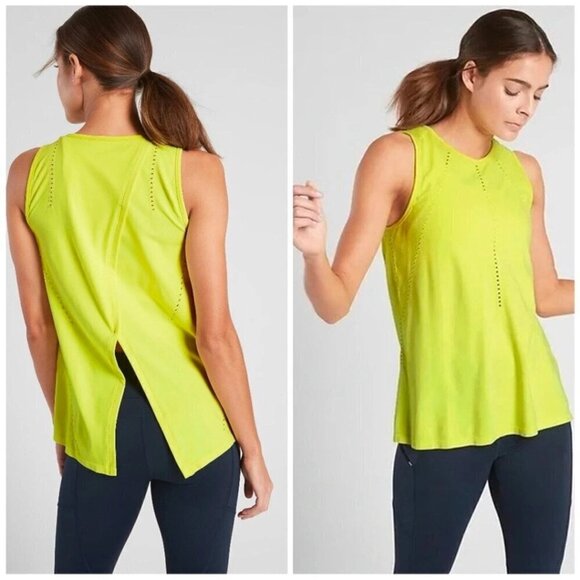 Athleta Foothill Seamless Split Back Athletic Tank Top In Neon Green - Picture 1 of 11